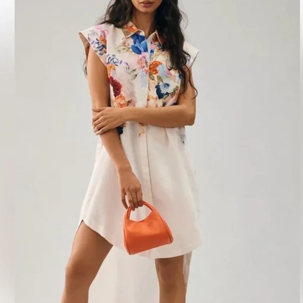 Maeve button front knee length floral low high dress, Anthropologie